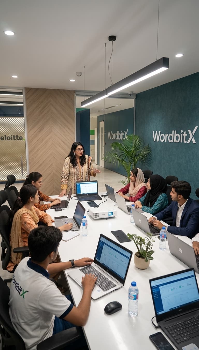 WordbitX studio, Lahore — sprint review in the conference room