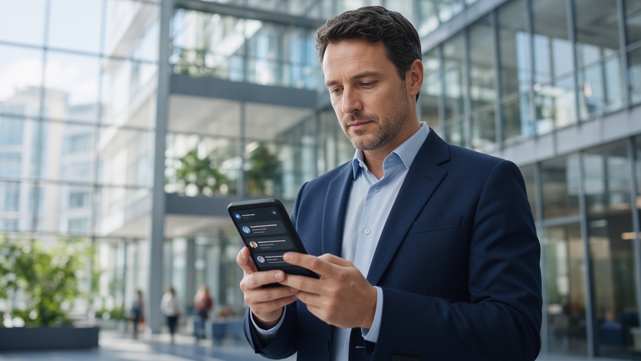 Field professional using a scheduling app on a smartphone